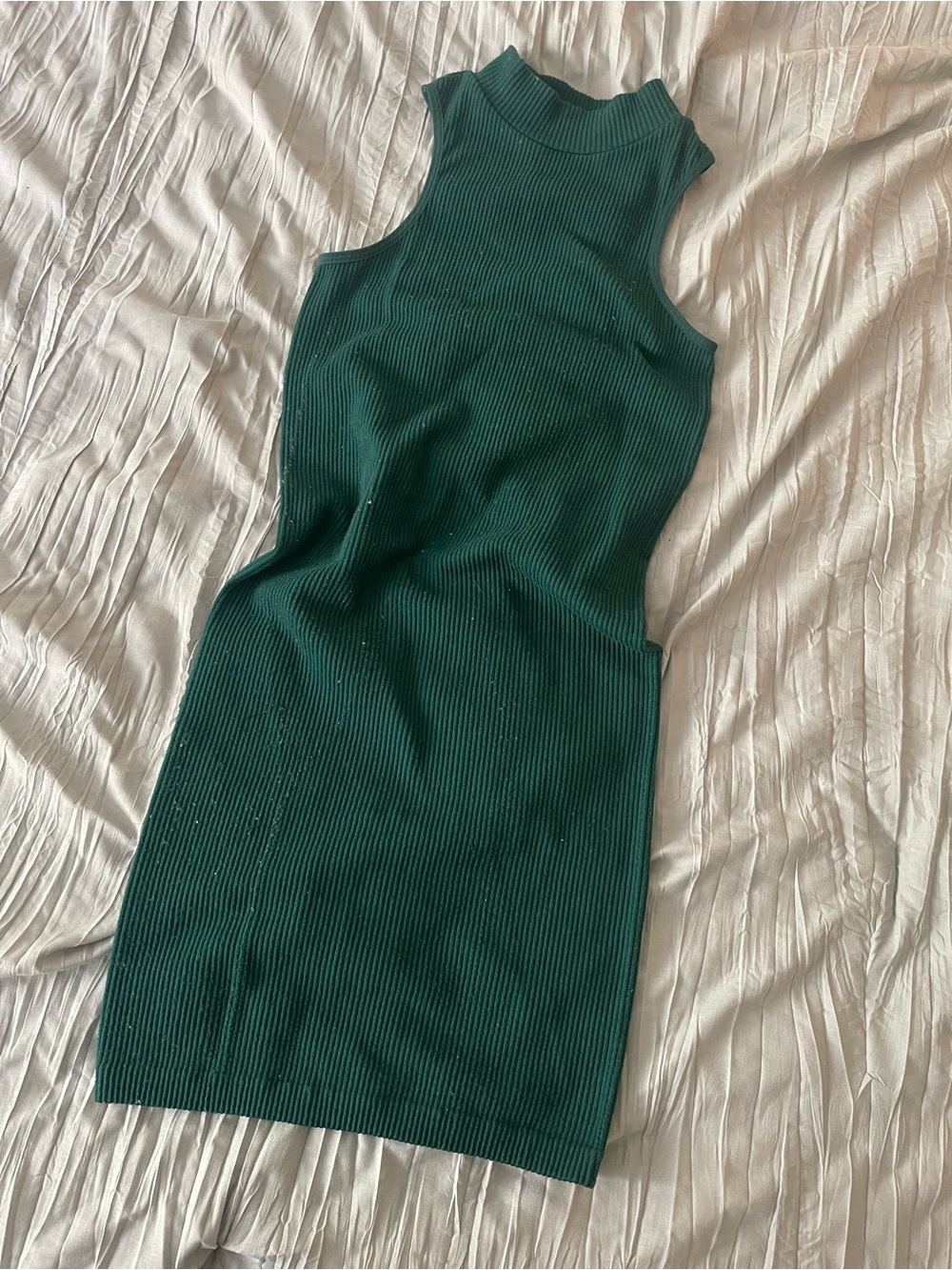 Cotton Candy - Sleeveless Ribbed Knit Dress in Deep Green (Midi-Mini)